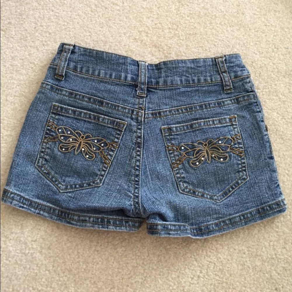 Embroidered Butterfly Pocket Denim Shorts